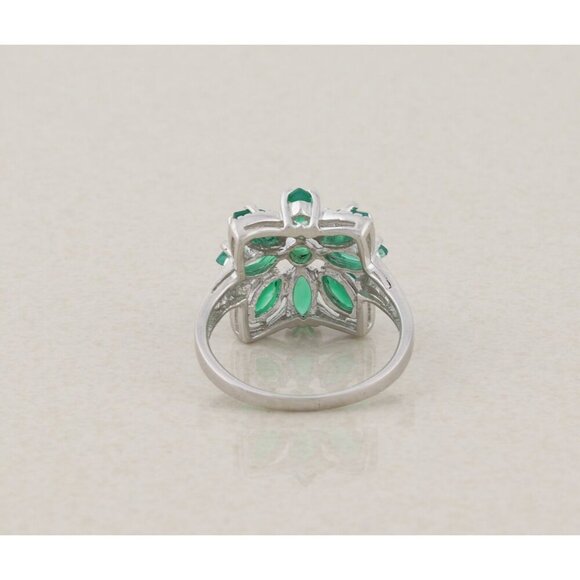 Sterling Silver Natural Green Onyx Flower Ring Size 7 3/4 - Picture 6 of 8